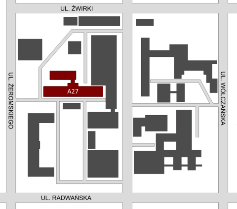 Poglądowa mapa kampusu A z zaznaczonym Wydziałem Chemicznym